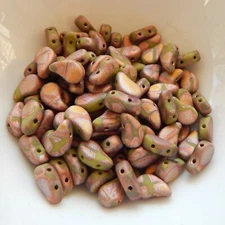 Paisley Duo (30 beads) Two Hole Opq Green Full Capri Gold Matte Batik