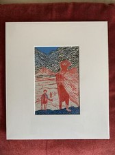 Transkription des Kunstwerks von Daniel Richter in Acryl montiert 8” x 5,5” rot blau