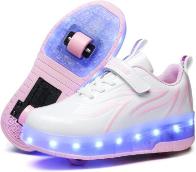 Jiandian Mädchen weiß rosa USB Aufladen LED Rollschuhe Schuhe Größe 40