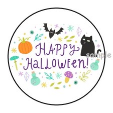 30 HAPPY HALLOWEEN ENVELOPE SEALS LABELS STICKERS 1.5" ROUND PARTY FAVORS GIFTS