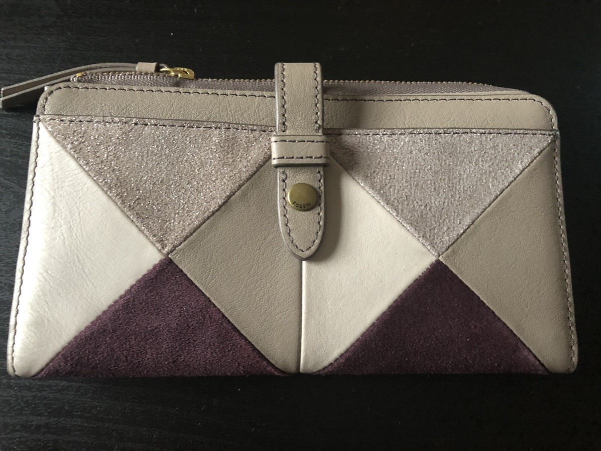 Fossil Women's Fiona Leather Clutch- Purple Champagne White Mix