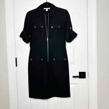 MICHAEL KORS Womens Size XS Black Zip Front Dress Collared Workwear