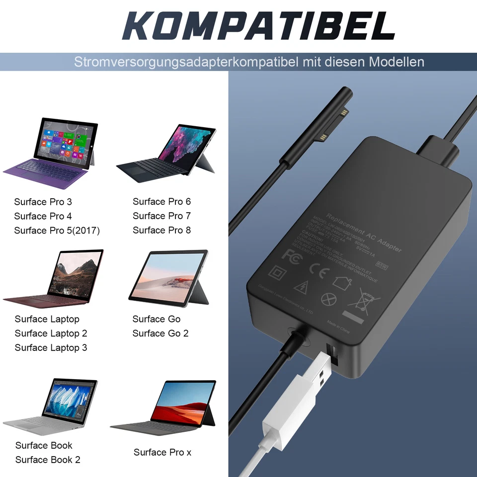 LOT OF 65W Netzteil Ladegerät Für Microsoft Surface Pro 3 4 5 6 7 8 9 X Book/Go2 - Bild 3 von 4