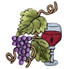 Grapes & Wine Applique Patch Vineyard Winery Winemaker Embroidered Badge 2-3/8"