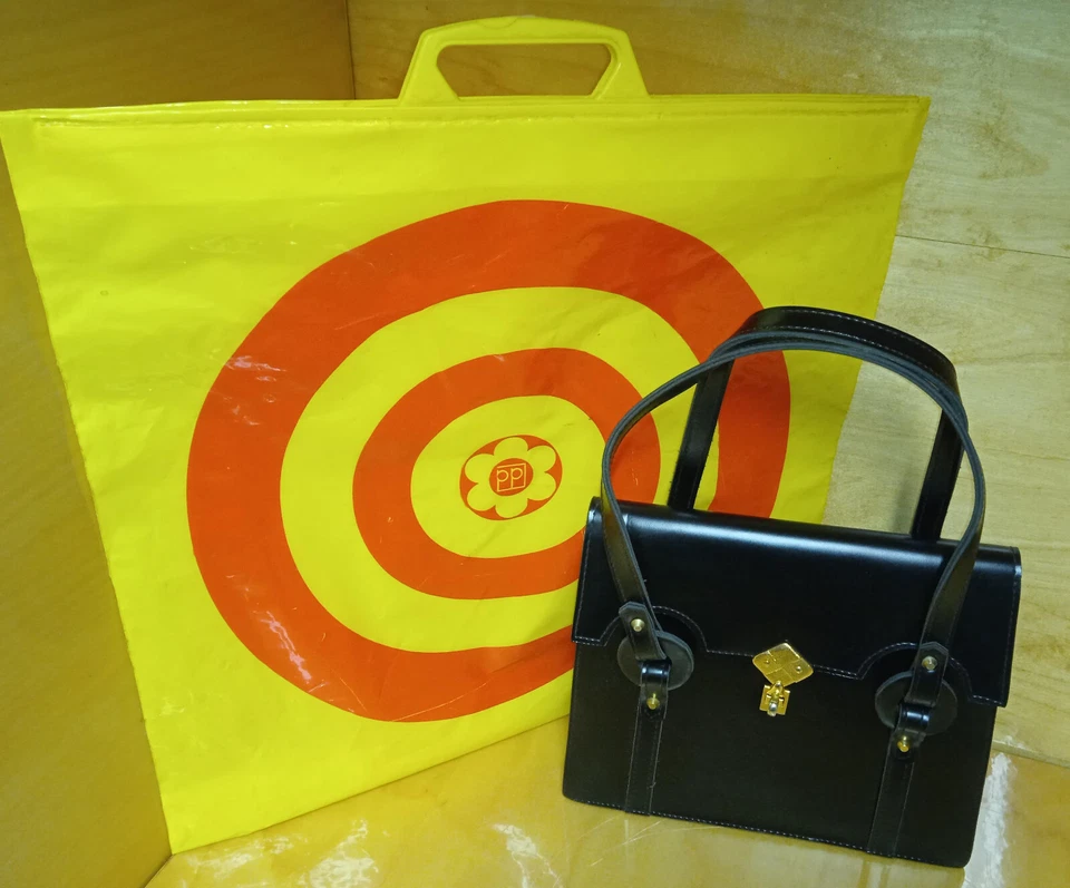 Ancien sac à main cuir noir vintage véritable années 1960 rigide comme neuf ! - Photo 2/4