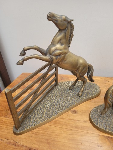 Large Pair of English Brass Jumping Horses 2.9kg Each - Picture 8 of 11