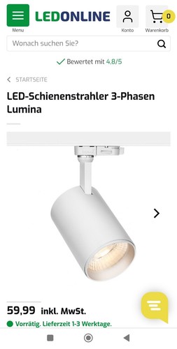 2x Schienenstrahler 3 Phasen Lumina, Geschäftsbeleuchtung 1 - Bild 4 von 6