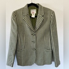 Vintage 1980's Mondi Hunter Green Houndstooth Blazer Size 38 Equestrian