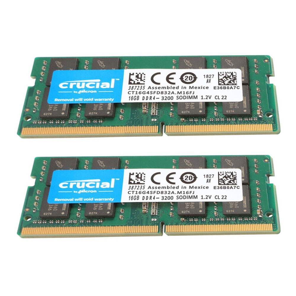32GB Crucial SODIMM PC4-25600 DDR4 3200MHz 260pin Laptop (2X