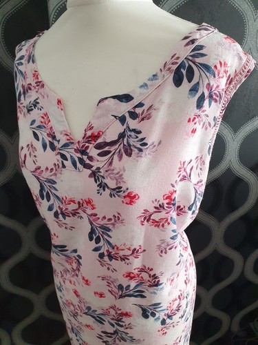 GEORGE Pink Cream & Burgundy Floral Print Linen Mix Dress Size 20 - Picture 3 of 5