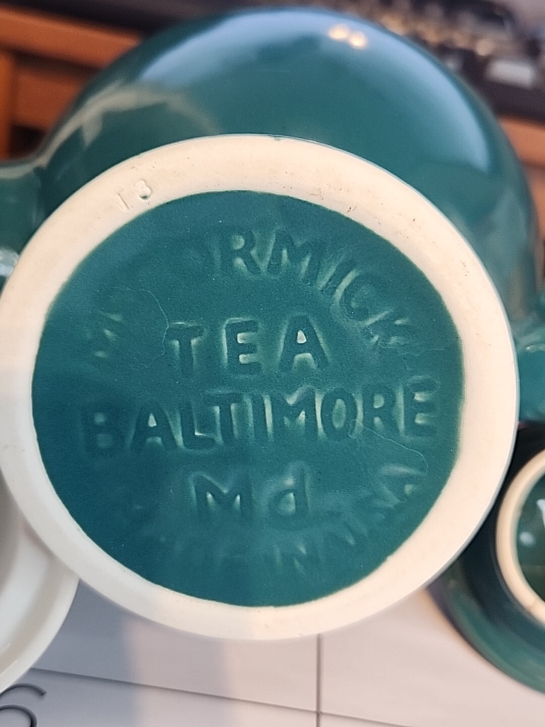 Vintage McCormick Tea Baltimore MD Turquoise Green Teapot USA W/ Lid