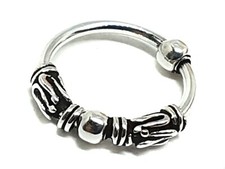 Nose Ring Ethnic Bali 4 Coil Scroll 8mm 20g 0.8mm Oxide 925 Silver Nose Hoop