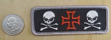 TWO SKULLS  IRON CROSS SEW-IRON IRON-ON EMBROIDERED PATCH 4.5" X 1.5 "