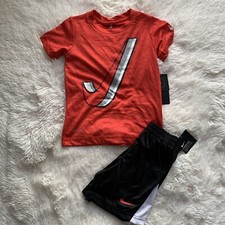 Nike Boy 2 Piece T-Shirt  Shorts Set  Red, Black  White  DRI-FIT