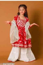 Indian Traditional Red kids sharara kurti set for Girls
