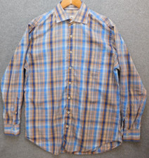 PETER MILLAR Crown Mens Size Large Blue Orange Plaid Button-Up LS Shirt