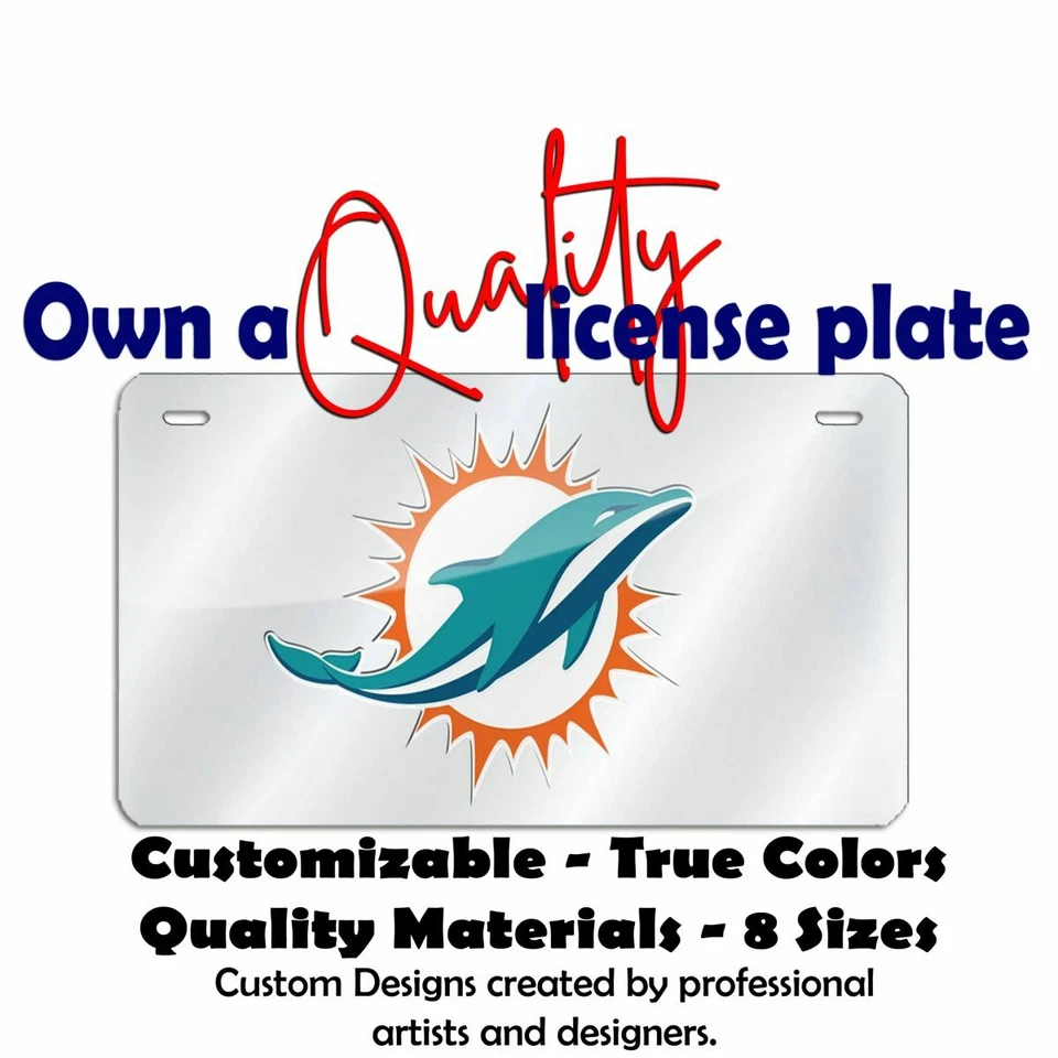 Florida Miami Dolphins Plateado Placa Coche Motocicleta Bicicleta Llavero Equipaje Foto 2 de 4