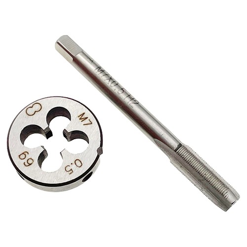 Set rubinetto e matrice M7 x 0,5 HSS mano destra M7 x 0,5 mm metrica RH filettatura rubinetto dado - Foto 2 di 6
