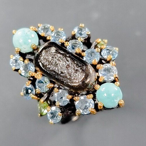 Natural Tsavorite Garnet and Amethyst 925 Silver Sterling Ring Size 8
