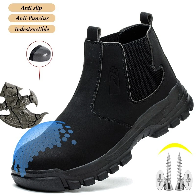 Waterproof Men's Safety Work Boots Steel Toe Shoes non-slip Roofing Shoes New