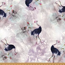 Cotton Tropical Ostriches Birds Animals Multicolor Fabric Print by Yard D475.01