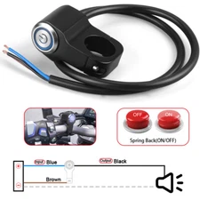 Motorcycle Momentary Switch Horn Power Start Button LED Blue Handlebar 7/8" 22mm