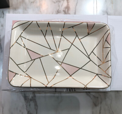 Summer & Rose Ceramic Trinket Tray Pink And Rose Gold Geometric  FFF Box