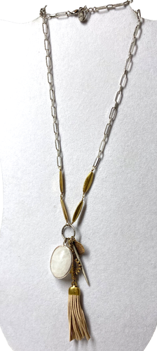 Collana con ciondolo Stella e Punto Victoria pietra quarzo nappa charms metalli misti - Foto 9 di 9