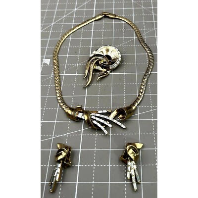 Alfred Philippe Trifari Comet Meteror Gold Tone Rhinestine Parure