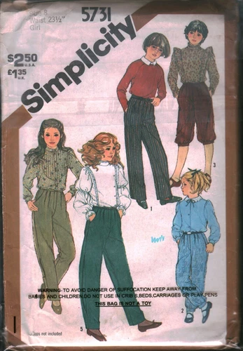 5731 Vintage Simplicity Sewing Pattern Girls 1980s Set of Pants 8 OOP Sew Winter