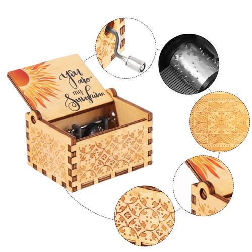 You are My Sunshine Music Box Black Engraved Musical Boxes Hand-Cranked - Picture 11 of 17