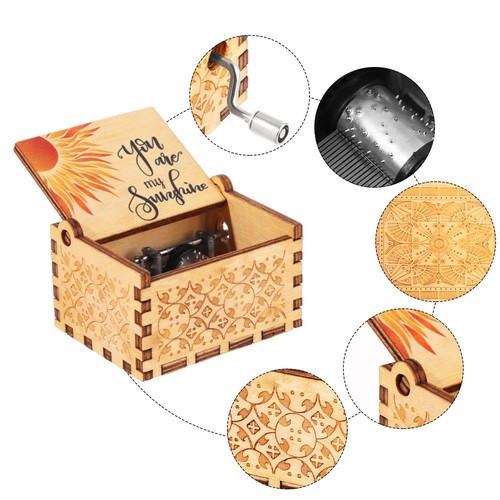 Musical Boxes Black Engraved Hand-Cranked You are My Sunshine Music Box - Bild 1 von 16