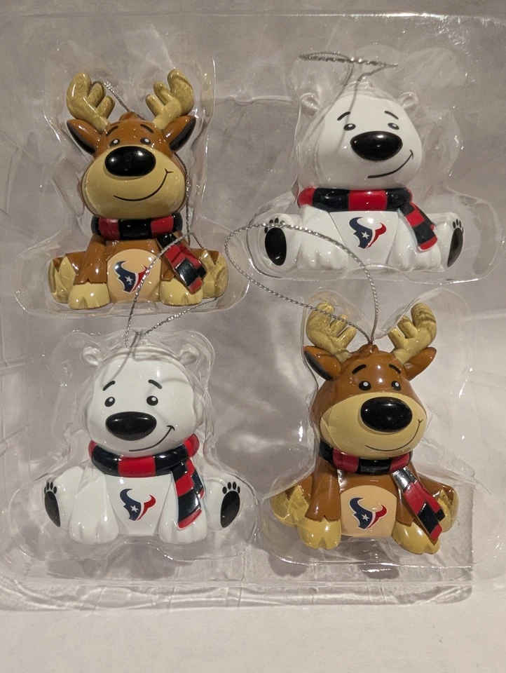 NFL FOCO Houston Texans Football Team Ornaments Set of 4 New In Box Moose & Bear - Image 3 of 4