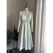 Vintage Women  s 4/6 Dress Cream Prairie Crochet Lace Maxi 70s Romantic Boho