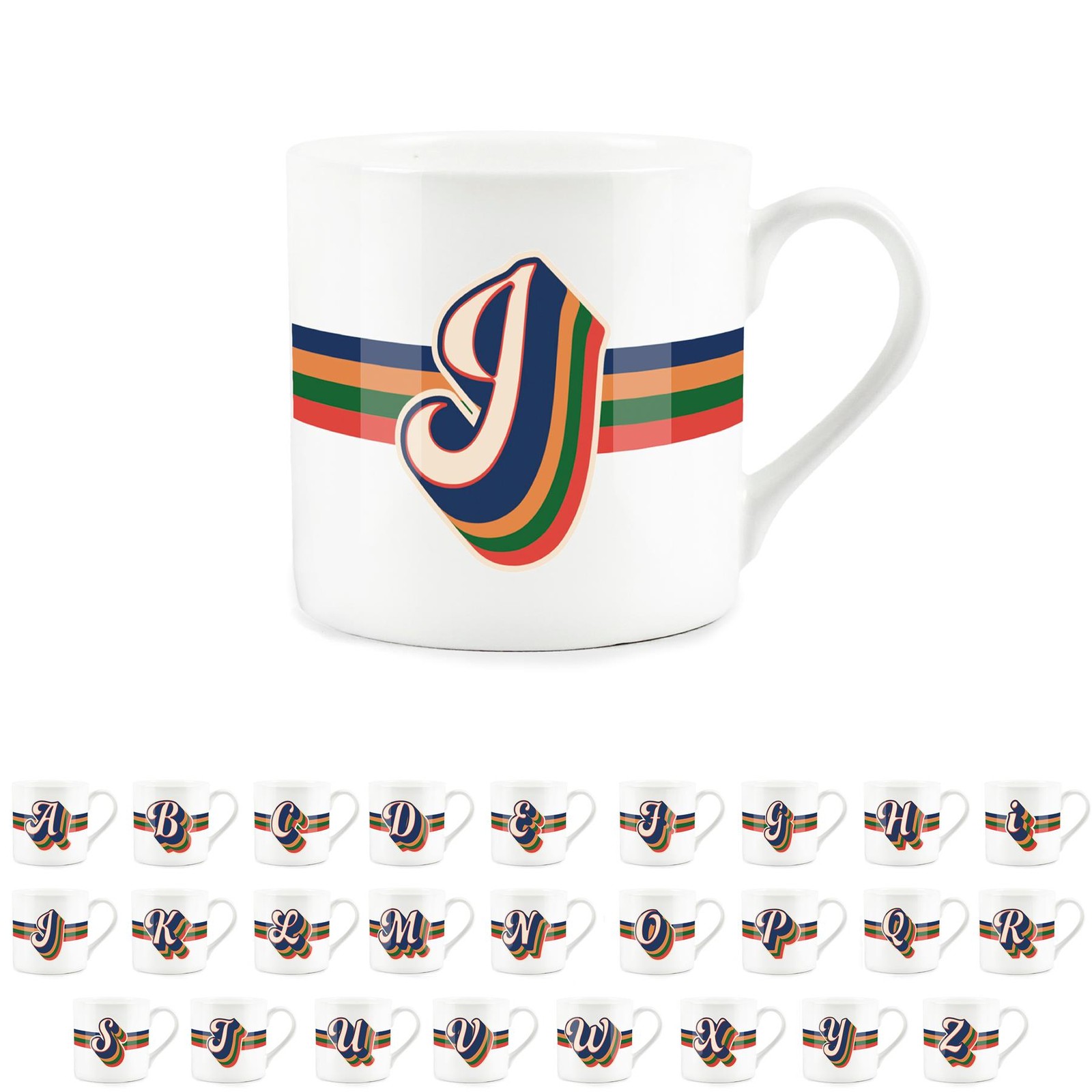 Personalised Initial Bone China Tea/Coffee Mug Gift - Retro Letter J