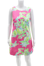 Lily Pulitzer Womens Cotton Round Neck Sleeveless Floral Print Dress Pink Size 0