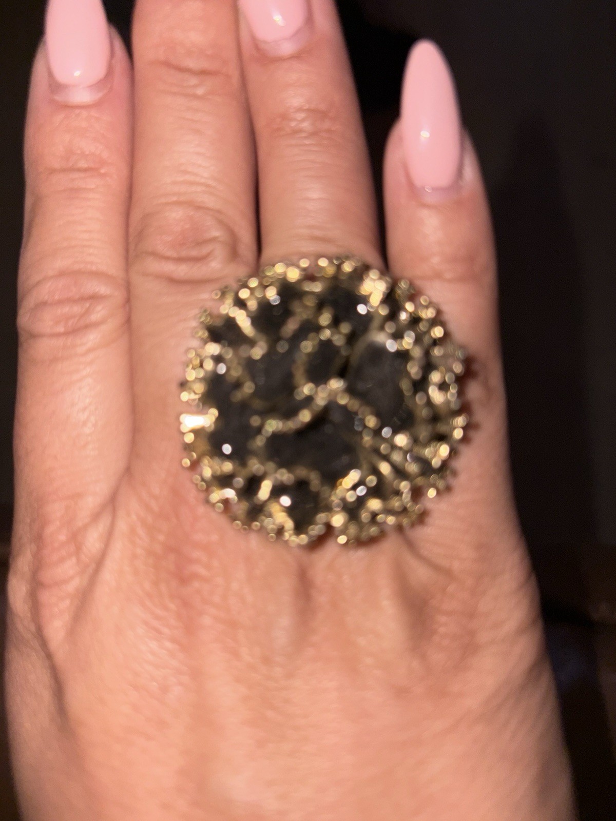 Statement Costume Large Expandable Black Gold Rin… - image 4