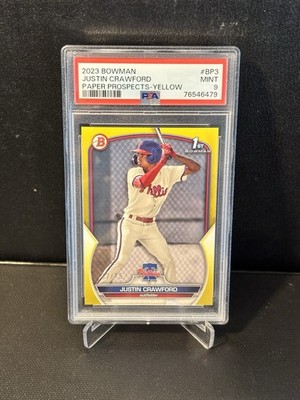 Justin Crawford 1st Bowman Yellow /75 PSA 9 2023 Bowman #BP3 Phillies