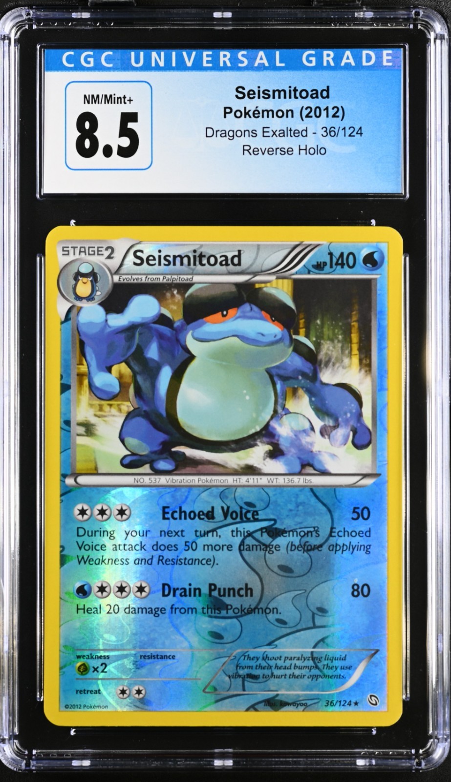 Seismitoad 36/124 CGC 8.5 Reverse Holo Dragons Exalted Pokemon Card