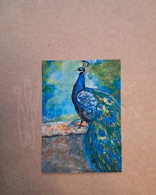 PRINT ACEO Peacock Bird Blue Green Painting | Heartandhorizonart
