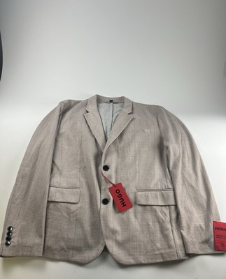 $399 NEW HUGO BOSS Mens 40S Beige Super Flex Plaid Lined Sport Coat Blazer