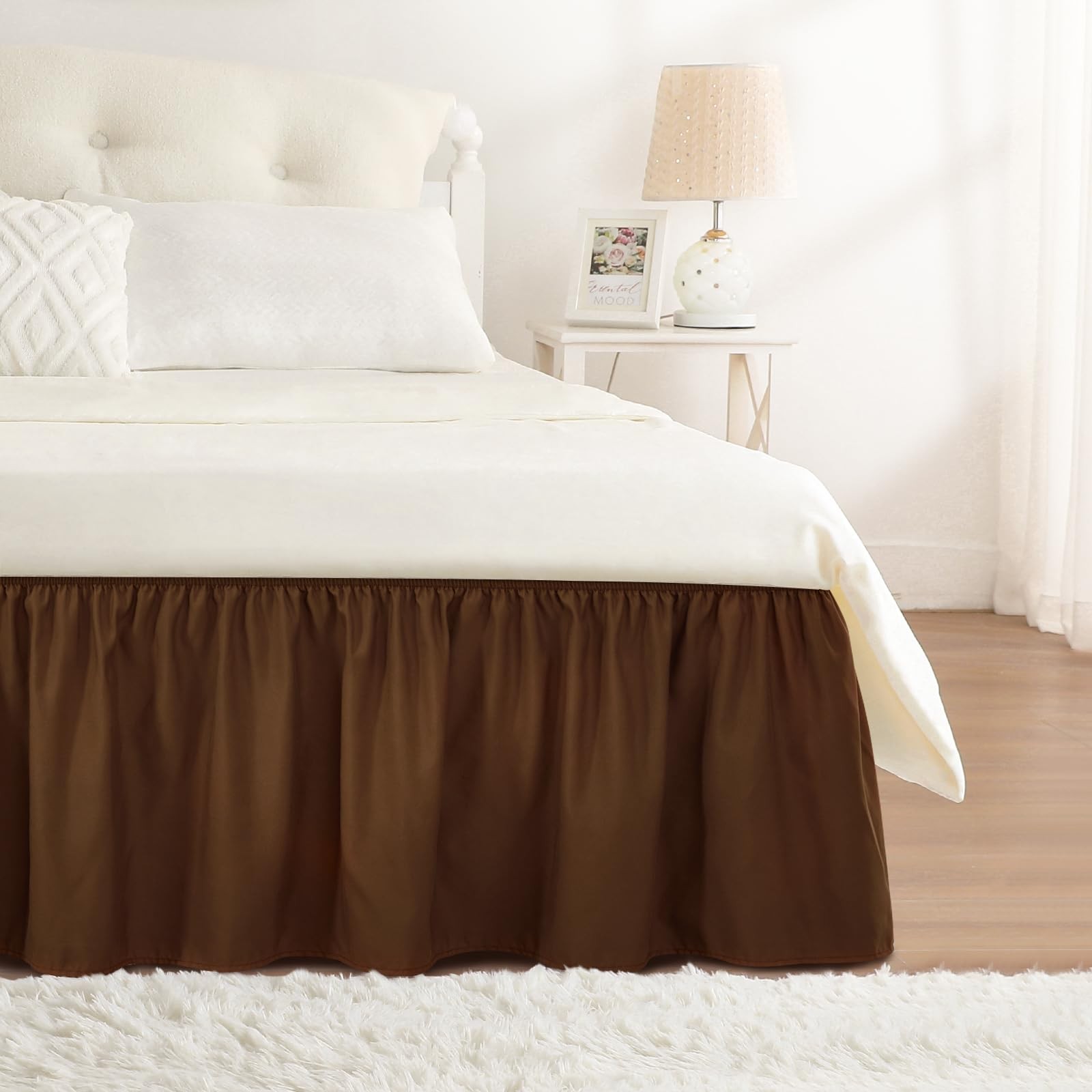RIMELA Bed Skirt Queen Size 18 Inch Drop, Elastic Bed Skirti