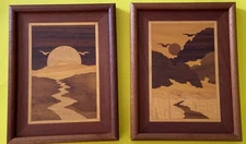 2 Vintage Mixed Wood MARQUETRY LANDSCAPE PICTURES