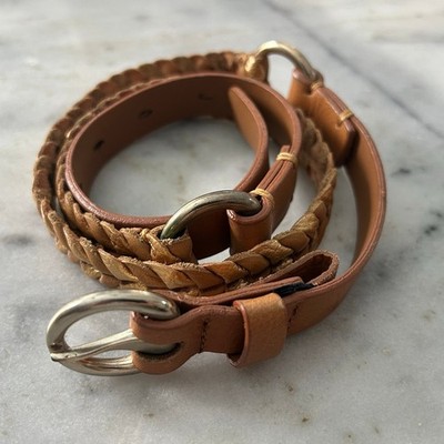 Massimo Dutti Women s Braided Leather Belt   Tan / Gold  Size 75 (XS S)