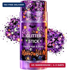Halloween Body Glitter Stick, Black Orange Purple Hair Face Glitter