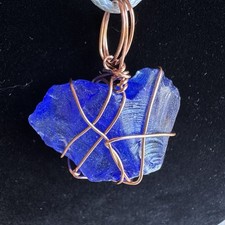 Pendant Necklace Blue Beach Sea Glass Wire Wrapped Handmade OOAK5544 Y