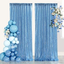 Birthday Backdrop Curtain Baby Blue Shimmer Sequin Backdrop Drapes 6x8FT