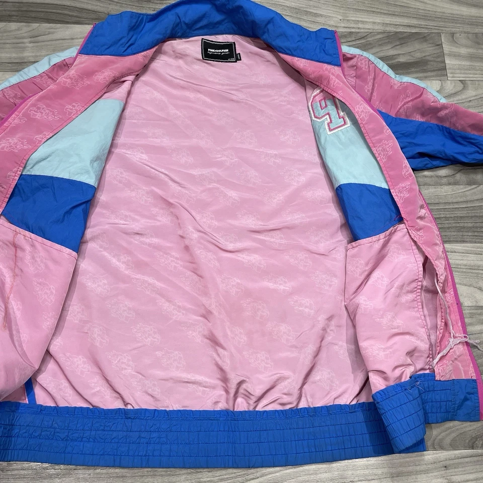 Pink Dolphin Mr Positive Windbreaker Jacket Mens Large Pink Blue Full Zip Coat - Image 4 of 4