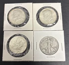 Kennedy & Walking Liberty Half Dollars Lot Of 4 90% Constitutional Silver Coins