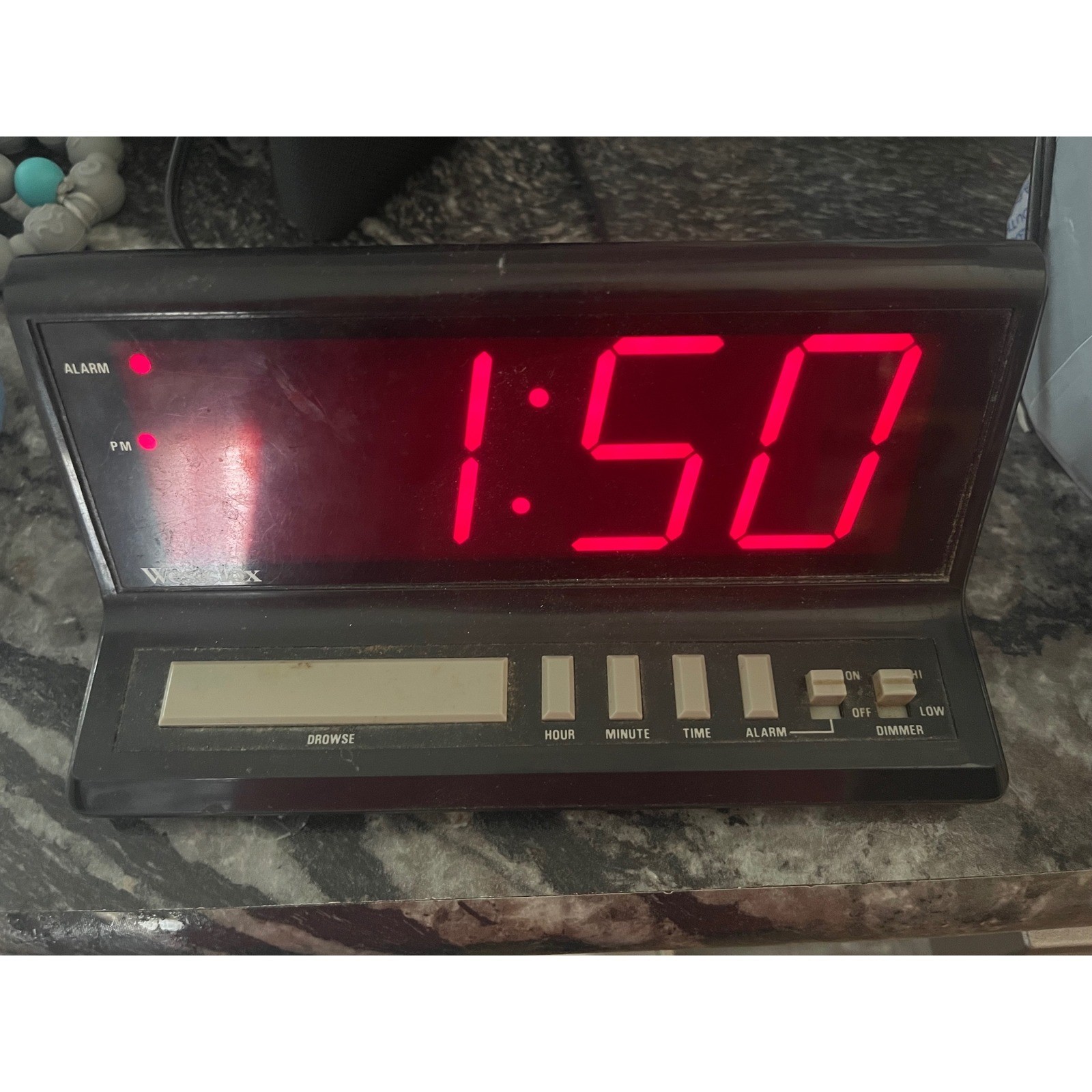Westclox Black Digital Alarm Clock Red LED Display Vintage 22704 Snooze Dimmer